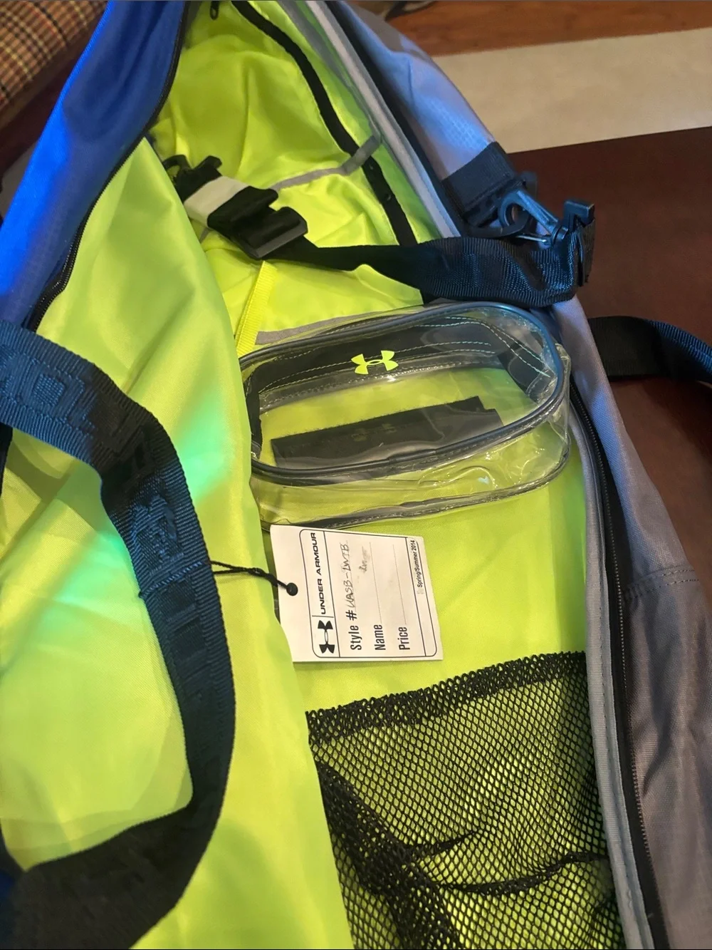 Under Armour Royal Blue Duffel with White Logo and Yellow Accent